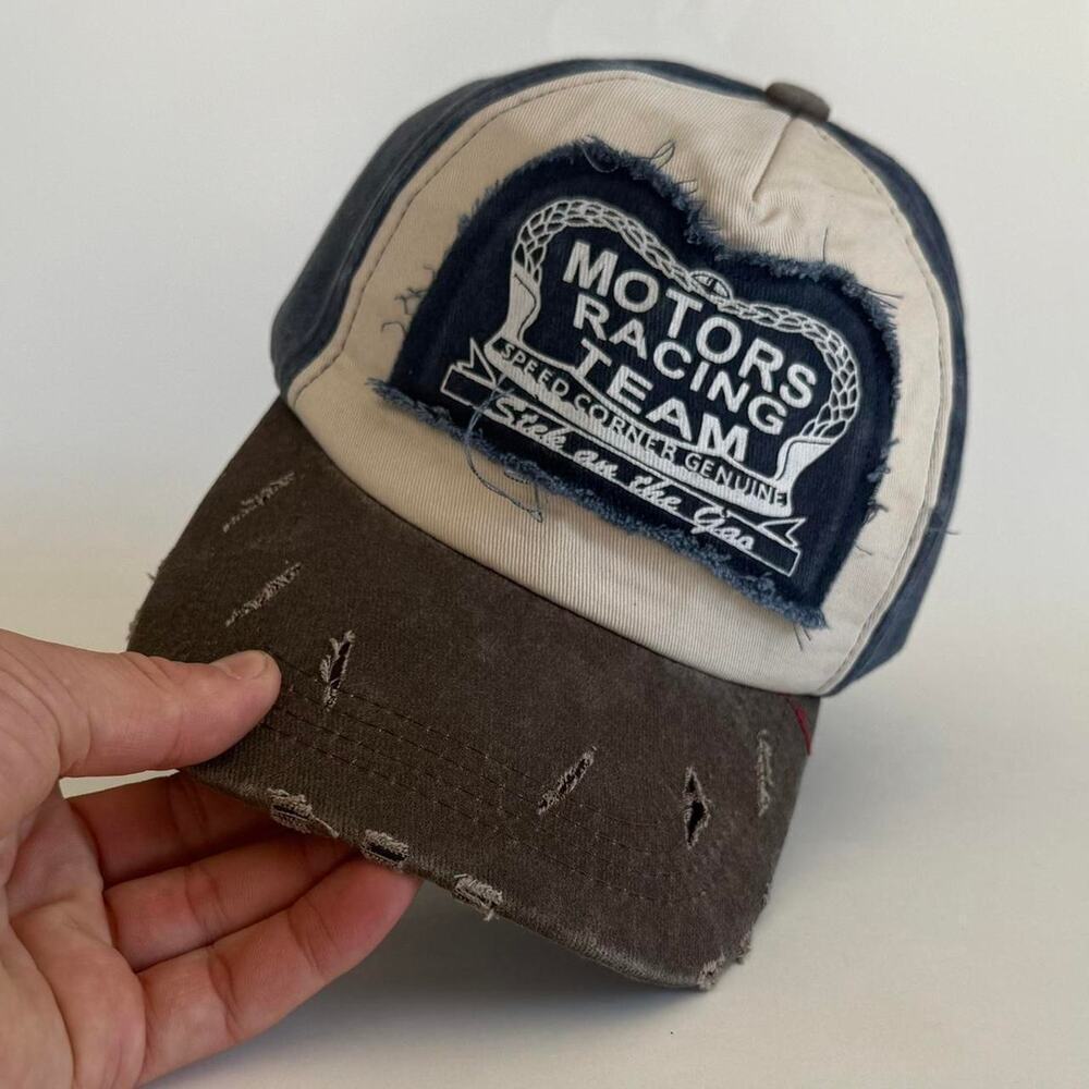 Distressed navy and cream racing